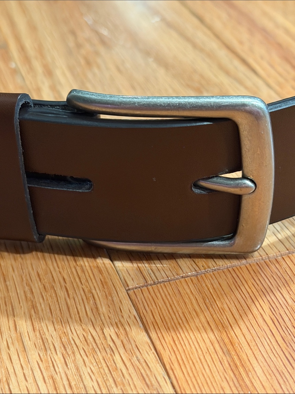 Original Penguin Dark Brown Leather Belt with Silver-Tone Buckle